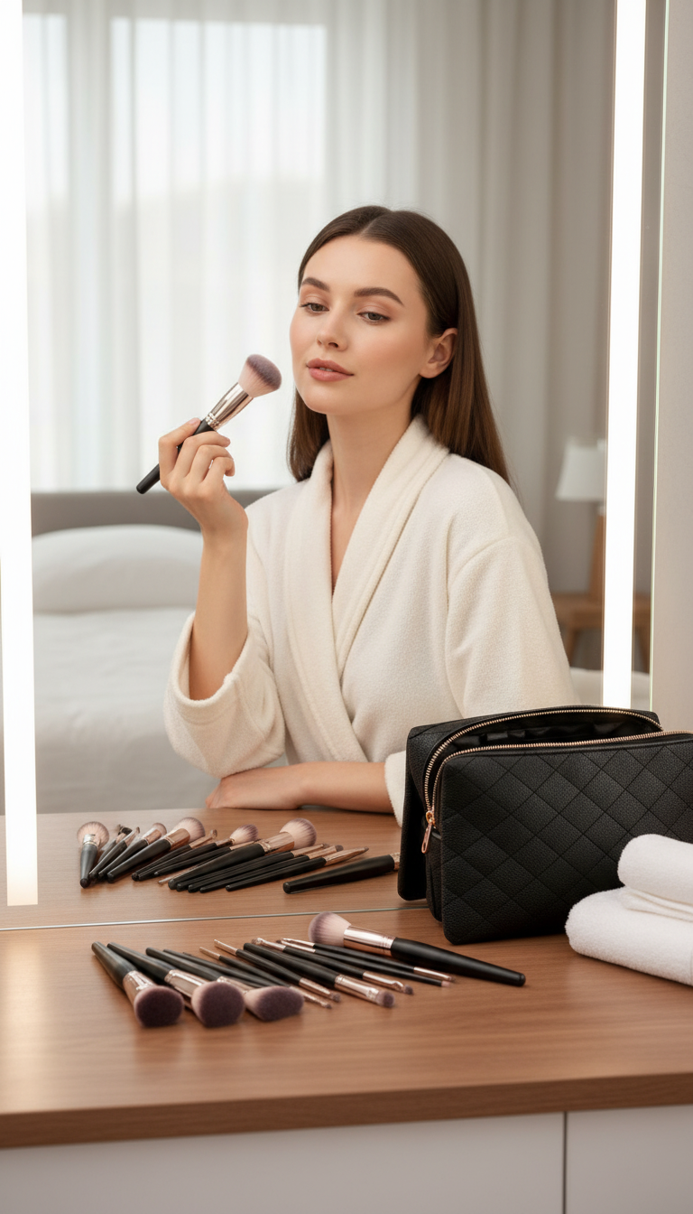 Premium Black Eco-Friendly Makeup Brush Set with Makeup Bag