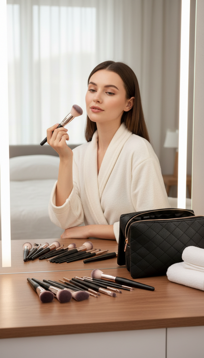 Premium Black Eco-Friendly Makeup Brush Set with Makeup Bag