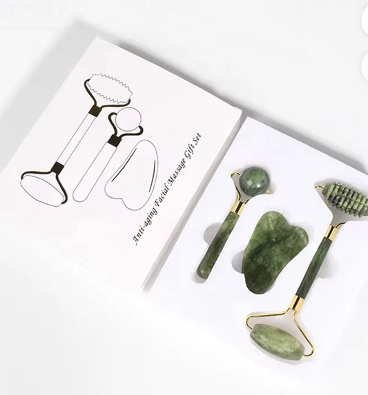 100% Natural Jade Roller & Gua Sha Facial Massage Set