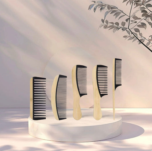 Natural Bamboo Wood Eco-Friendly Rat Tail Comb Set