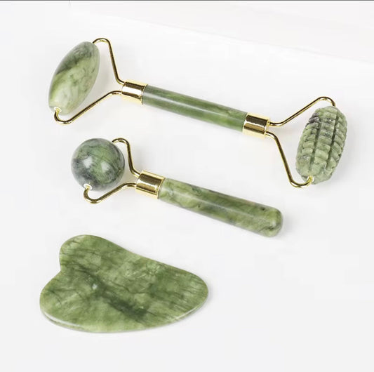 100% Natural Jade Roller & Gua Sha Facial Massage Set