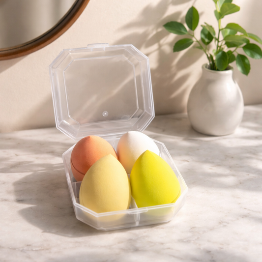 Minimalist Solid Color Hydrophilic Non-Latex Makeup Sponge – 4-Pack (Patented Transparent Box)