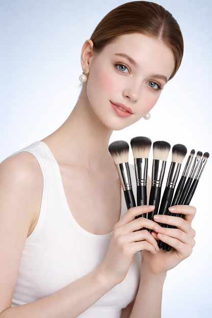 Premium Black Eco-Friendly Makeup Brush Set with Makeup Bag
