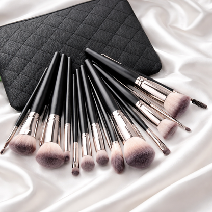 Premium Black Eco-Friendly Makeup Brush Set with Makeup Bag