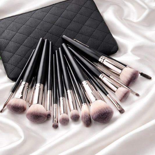 Premium Black Eco-Friendly Makeup Brush Set with Makeup Bag