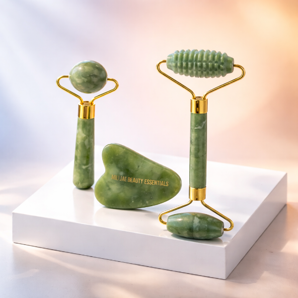 100% Natural Jade Roller & Gua Sha Facial Massage Set