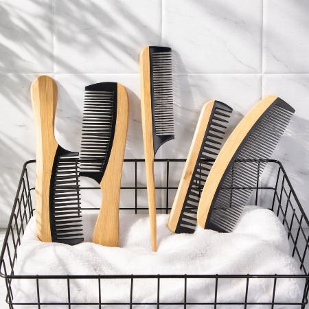 Natural Bamboo Wood Eco-Friendly Rat Tail Comb Set