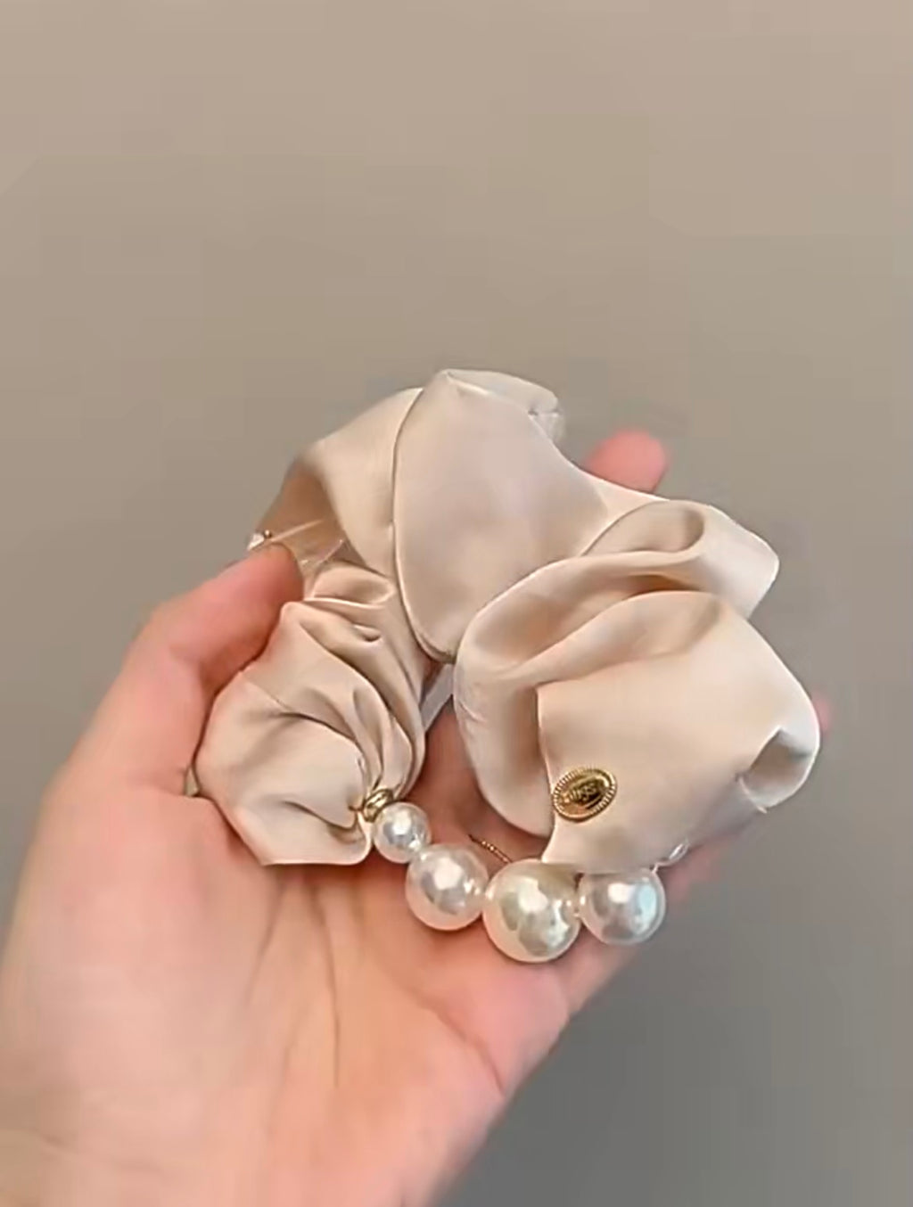 Mili Jae Korean Satin Pearl Edge Scrunchie