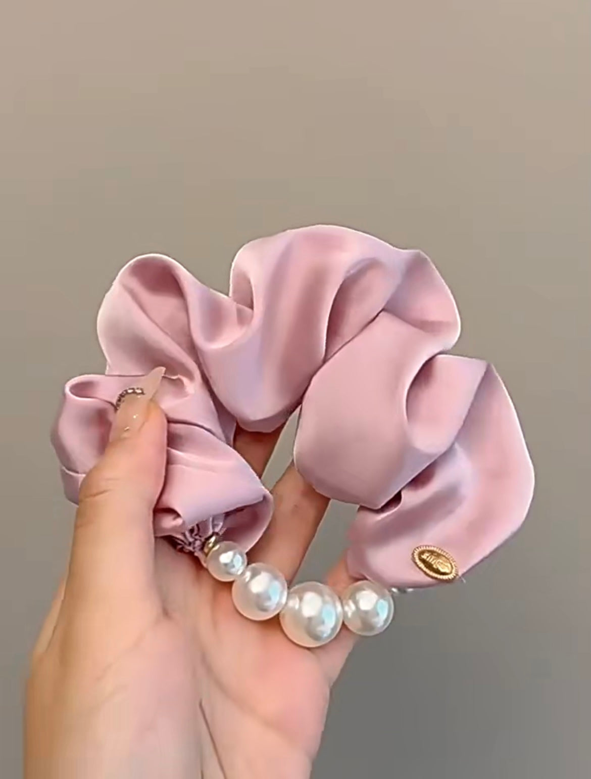Mili Jae Korean Satin Pearl Edge Scrunchie