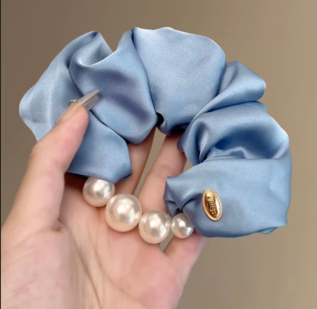 Mili Jae Korean Satin Pearl Edge Scrunchie