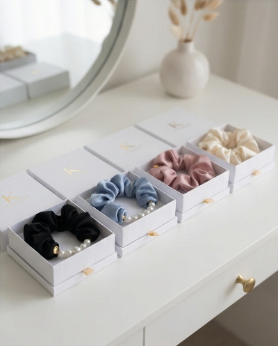 Mili Jae Korean Satin Pearl Edge Scrunchie