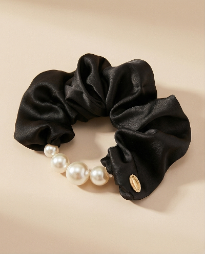Mili Jae Korean Satin Pearl Edge Scrunchie
